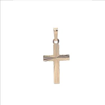 10K Grooved Cross Christian Faith Symbol Yellow Gold Pendant