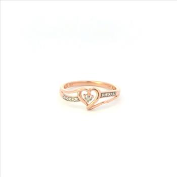 10K Heart Diamond Encrusted Love Symbol Promise Rose Gold Ring, Size 6.25