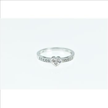 10K Heart Diamond Love Symbol Promise White Gold Ring, Size 6.75