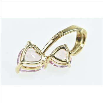 10K Heart Pink Topaz Diamond Curved Love Symbol Yellow Gold Pendant