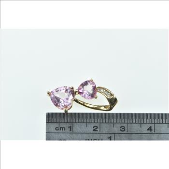 10K Heart Pink Topaz Diamond Curved Love Symbol Yellow Gold Pendant