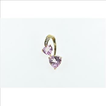 10K Heart Pink Topaz Diamond Curved Love Symbol Yellow Gold Pendant