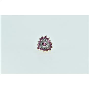 10K Heart Ruby Diamond Halo Single Stud Yellow Gold Earring
