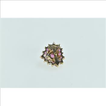 10K Heart Ruby Diamond Halo Single Stud Yellow Gold Earring