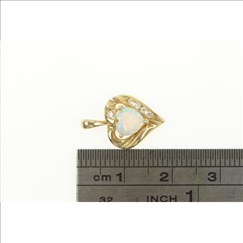 10K Heart Syn. Opal Diamond Love Symbol Yellow Gold Pendant