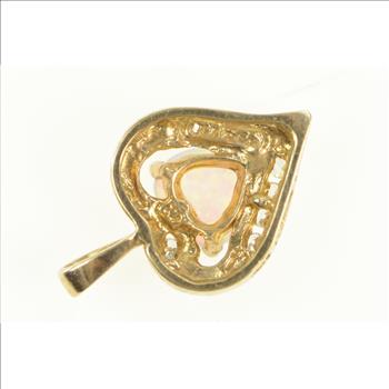 10K Heart Syn. Opal Diamond Love Symbol Yellow Gold Pendant