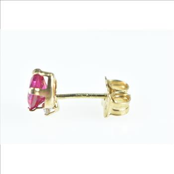 10K Heart Syn. Ruby Diamond Accent Single Stud Yellow Gold Earring