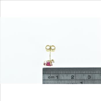10K Heart Syn. Ruby Diamond Accent Single Stud Yellow Gold Earring