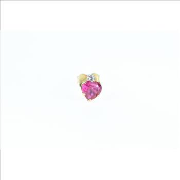 10K Heart Syn. Ruby Diamond Accent Single Stud Yellow Gold Earring