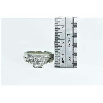 10K Invis. Princess Diamond Halo Engagement Set White Gold Ring, Size 9.5