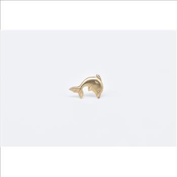 10K Jumping Dolphin Ocean Motif Single Stud Yellow Gold Earring