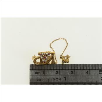10K Kappa Rho Delta Seed Pearl Victorian Yellow Gold Charm/Pendant