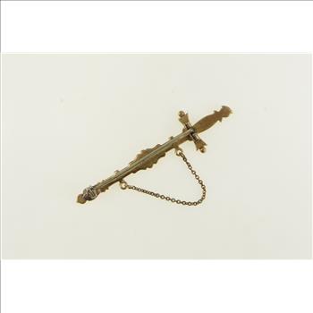 10K Knights Templar Enamel Sword Chain Yellow Gold Pin/Brooch