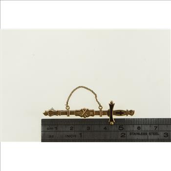 10K Knights Templar Enamel Sword Chain Yellow Gold Pin/Brooch
