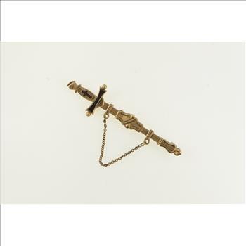 10K Knights Templar Enamel Sword Chain Yellow Gold Pin/Brooch