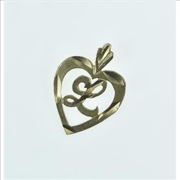 10K L Cursive Heart Love Symbol Initial Letter Yellow Gold Pendant