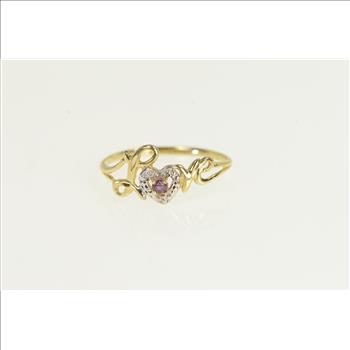 10K Love Cursive Ruby Romantic Anniversary Yellow Gold Ring, Size 7.25