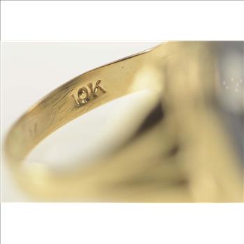 10K M W Monogram Diamond Black Onyx Retro Yellow Gold Ring, Size 10.25