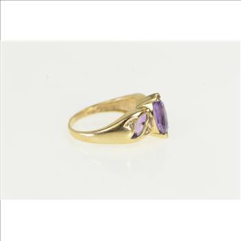 10K Marquise Amethyst Diamond Accent Yellow Gold Ring, Size 5.75
