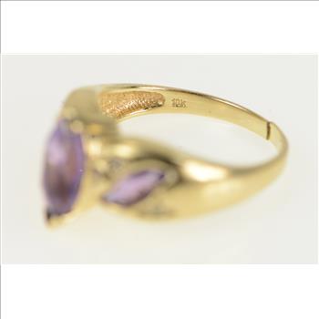 10K Marquise Amethyst Diamond Accent Yellow Gold Ring, Size 5.75