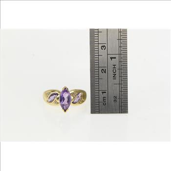 10K Marquise Amethyst Diamond Accent Yellow Gold Ring, Size 5.75