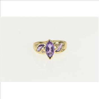 10K Marquise Amethyst Diamond Accent Yellow Gold Ring, Size 5.75