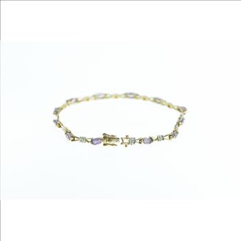 10K Marquise Amethyst Diamond Vintage Yellow Gold Bracelet 6.75