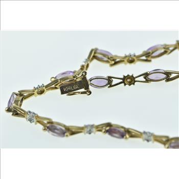 10K Marquise Amethyst Diamond Vintage Yellow Gold Bracelet 6.75