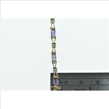 10K Marquise Amethyst Diamond Vintage Yellow Gold Bracelet 6.75