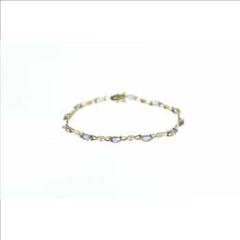 10K Marquise Amethyst Diamond Vintage Yellow Gold Bracelet 6.75
