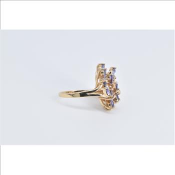 10K Marquise Oval Sapphire Cluster Statement Yellow Gold Ring, Size 6.25