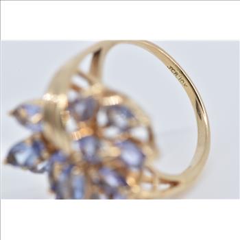 10K Marquise Oval Sapphire Cluster Statement Yellow Gold Ring, Size 6.25