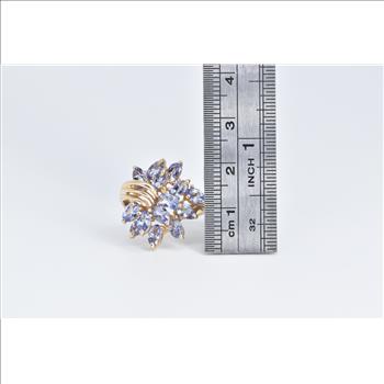 10K Marquise Oval Sapphire Cluster Statement Yellow Gold Ring, Size 6.25