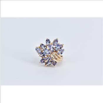 10K Marquise Oval Sapphire Cluster Statement Yellow Gold Ring, Size 6.25