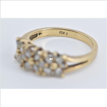 10K Marquise & Round Diamond Flower Cluster Yellow Gold Ring, Size 7