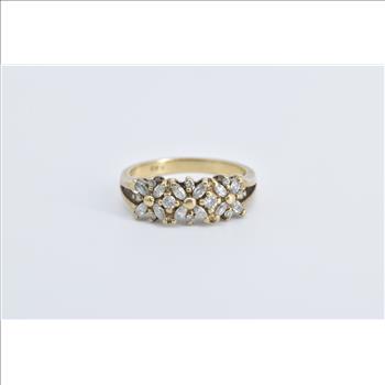 10K Marquise & Round Diamond Flower Cluster Yellow Gold Ring, Size 7