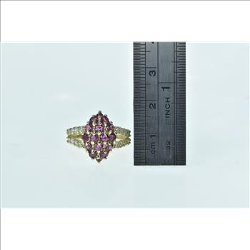 10K Marquise Ruby Cluster Diamond Statement Yellow Gold Ring, Size 6