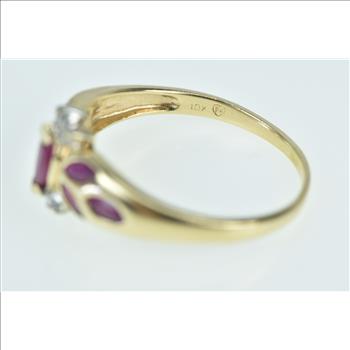 10K Marquise Ruby Diamond Accent Petal Yellow Gold Ring, Size 9