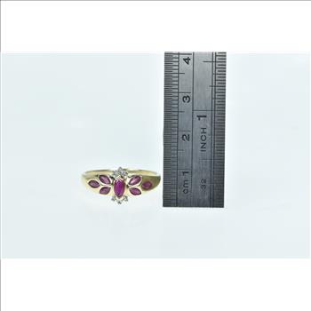 10K Marquise Ruby Diamond Accent Petal Yellow Gold Ring, Size 9
