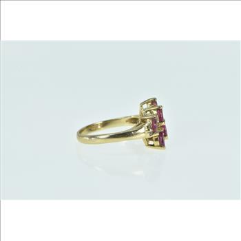 10K Marquise Ruby Vintage Diamond Slanted Yellow Gold Ring, Size 7