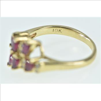 10K Marquise Ruby Vintage Diamond Slanted Yellow Gold Ring, Size 7