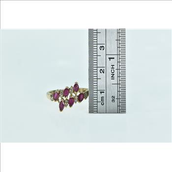 10K Marquise Ruby Vintage Diamond Slanted Yellow Gold Ring, Size 7
