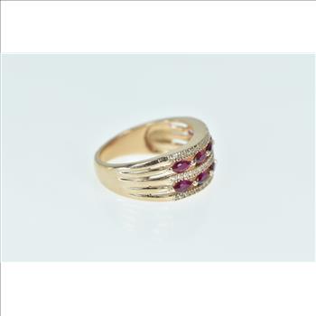 10K Marquise Ruby White Sapphire Tiered Band Yellow Gold Ring, Size 6.75