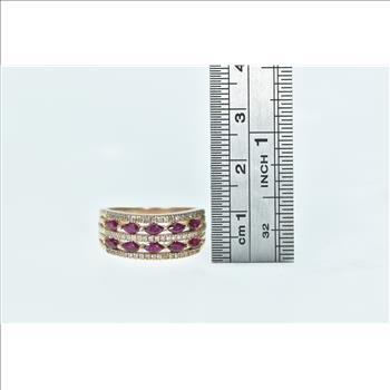 10K Marquise Ruby White Sapphire Tiered Band Yellow Gold Ring, Size 6.75