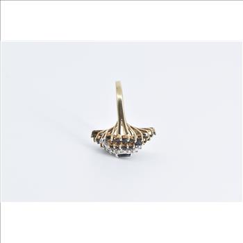 10K Marquise Sapphire Diamond Swirl Cluster Yellow Gold Ring, Size 7