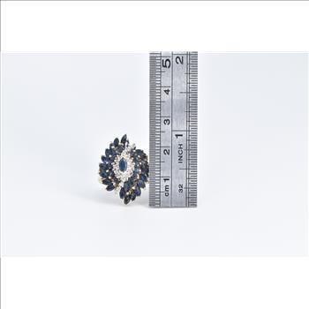 10K Marquise Sapphire Diamond Swirl Cluster Yellow Gold Ring, Size 7