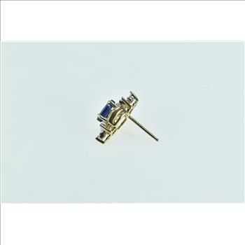 10K Marquise Sapphire Diamond Wavy Single Stud Yellow Gold Earring