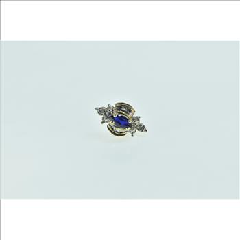 10K Marquise Sapphire Diamond Wavy Single Stud Yellow Gold Earring
