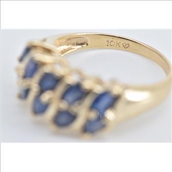 10K Marquise Sapphire Vintage Statement Band Yellow Gold Ring, Size 5.75