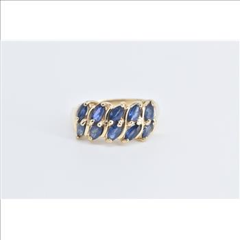 10K Marquise Sapphire Vintage Statement Band Yellow Gold Ring, Size 5.75